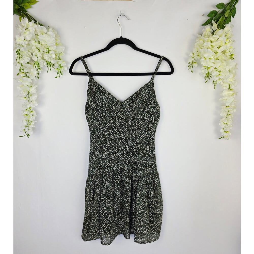 For Good Mini Skater Dress Small Black Ditsy Floral 90s Grunge Boho Strappy